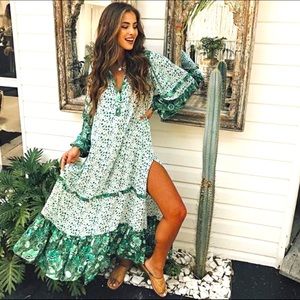 Green floral side slit dress size S